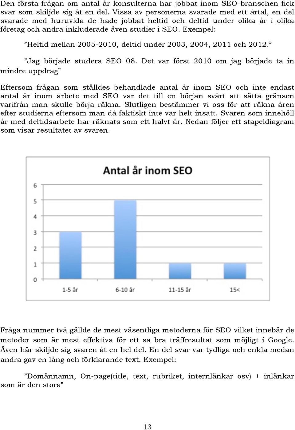 Exempel: Heltid mellan 2005-2010, deltid under 2003, 2004, 2011 och 2012. Jag började studera SEO 08.