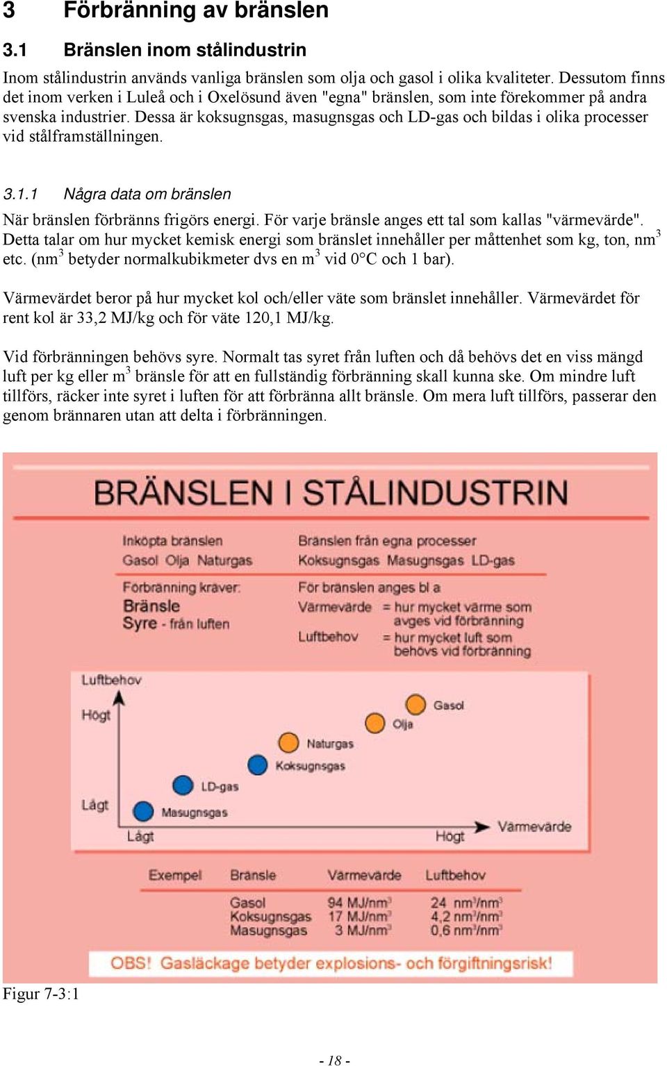 Dessa är koksugnsgas, masugnsgas och LD-gas och bildas i olika processer vid stålframställningen. 3.1.1 Några data om bränslen När bränslen förbränns frigörs energi.