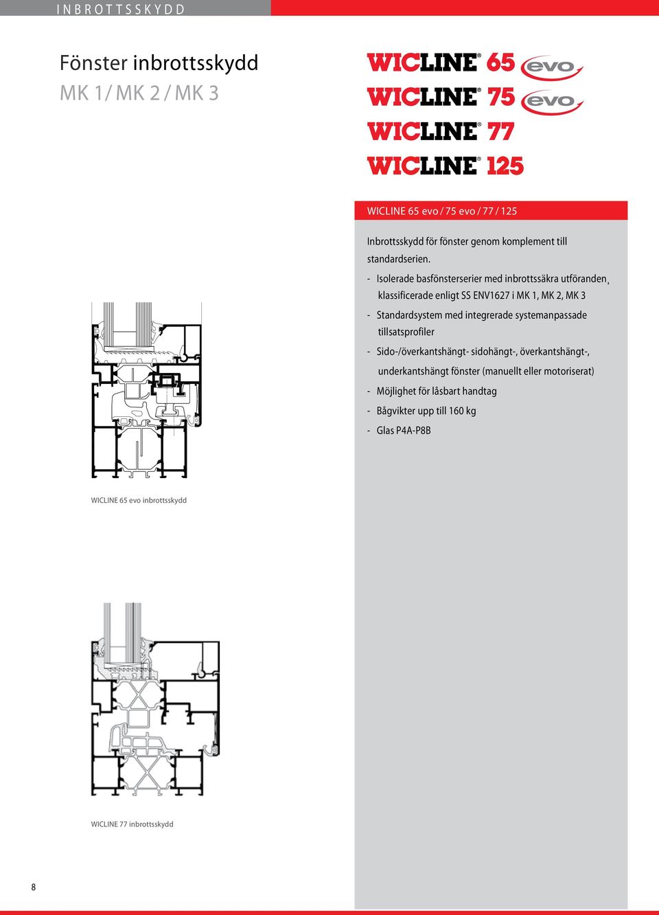 - Isolerade basfönsterserier med inbrottssäkra utföranden klassificerade enligt SS ENV1627 i MK 1, MK 2, MK 3 - Standardsystem med integrerade systemanpassade tillsatsprofiler -