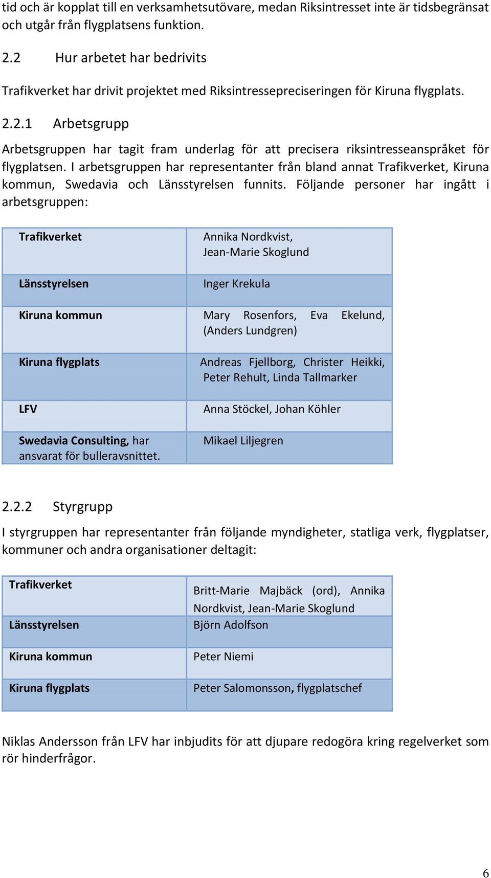 I arbetsgruppen har representanter från bland annat Trafikverket, Kiruna kommun, Swedavia och Länsstyrelsen funnits.