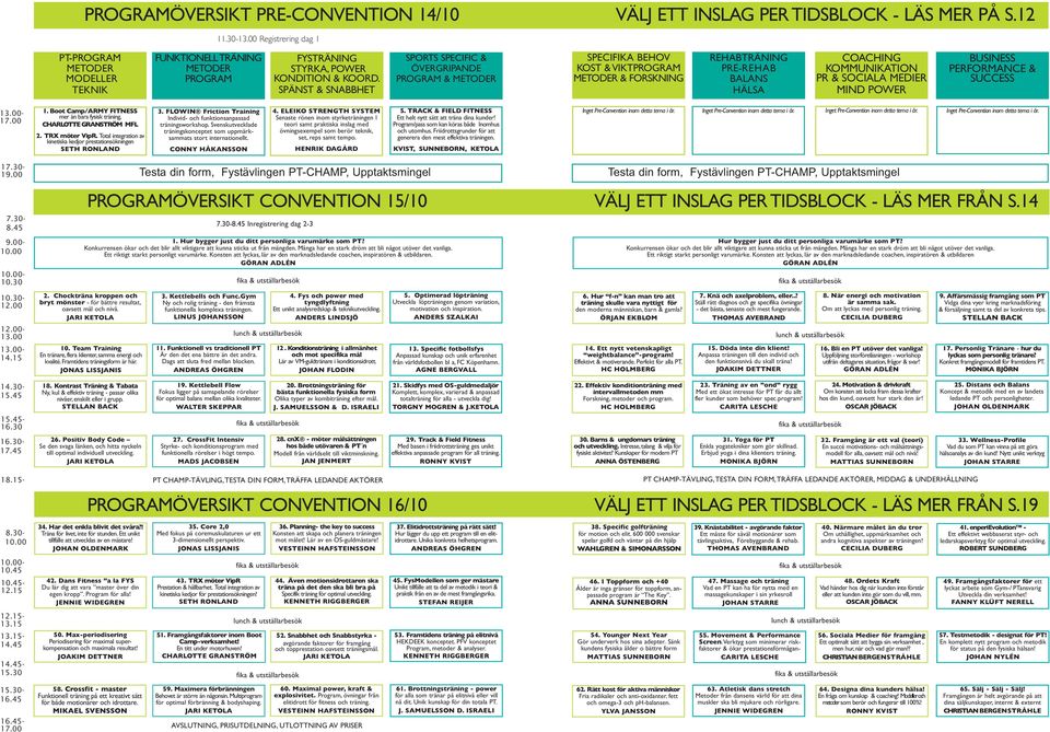 SPÄNST & SNABBHET SPORTS SPECIFIC & ÖVERGRIPANDE PROGRAM & METODER SPECIFIKA BEHOV KOST & VIKTPROGRAM METODER & FORSKNING REHABTRÄNING PRE-REHAB BALANS HÄLSA COACHING KOMMUNIKATION PR & SOCIALA