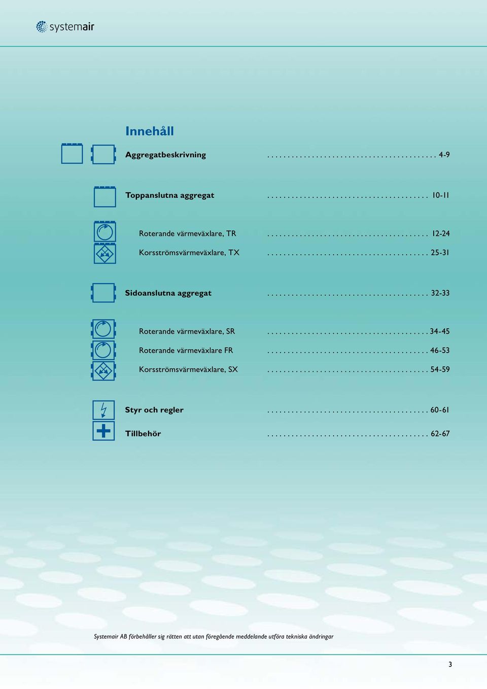 .. 34-45 Roterande värmeväxlare R...46-53 Korsströmsvärmeväxlare, SX... 54-59 Styr och regler.