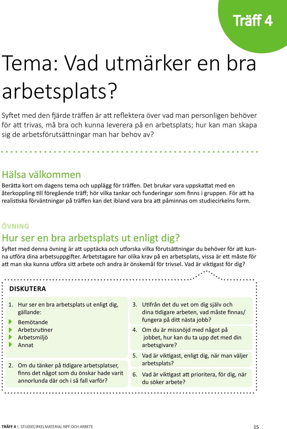 av? Hälsa välkmmen Berätta krt m dagens tema ch upplägg för träffen. Det brukar vara uppskattat med en återkppling till föregående träff; hör vilka tankar ch funderingar sm finns i gruppen.