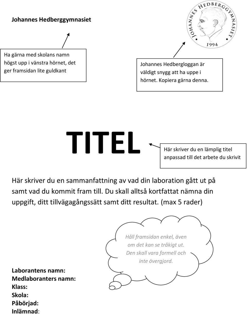 TITEL Här skriver du en lämplig titel anpassad till det arbete du skrivit Här skriver du en sammanfattning av vad din laboration gått ut på samt vad du kommit