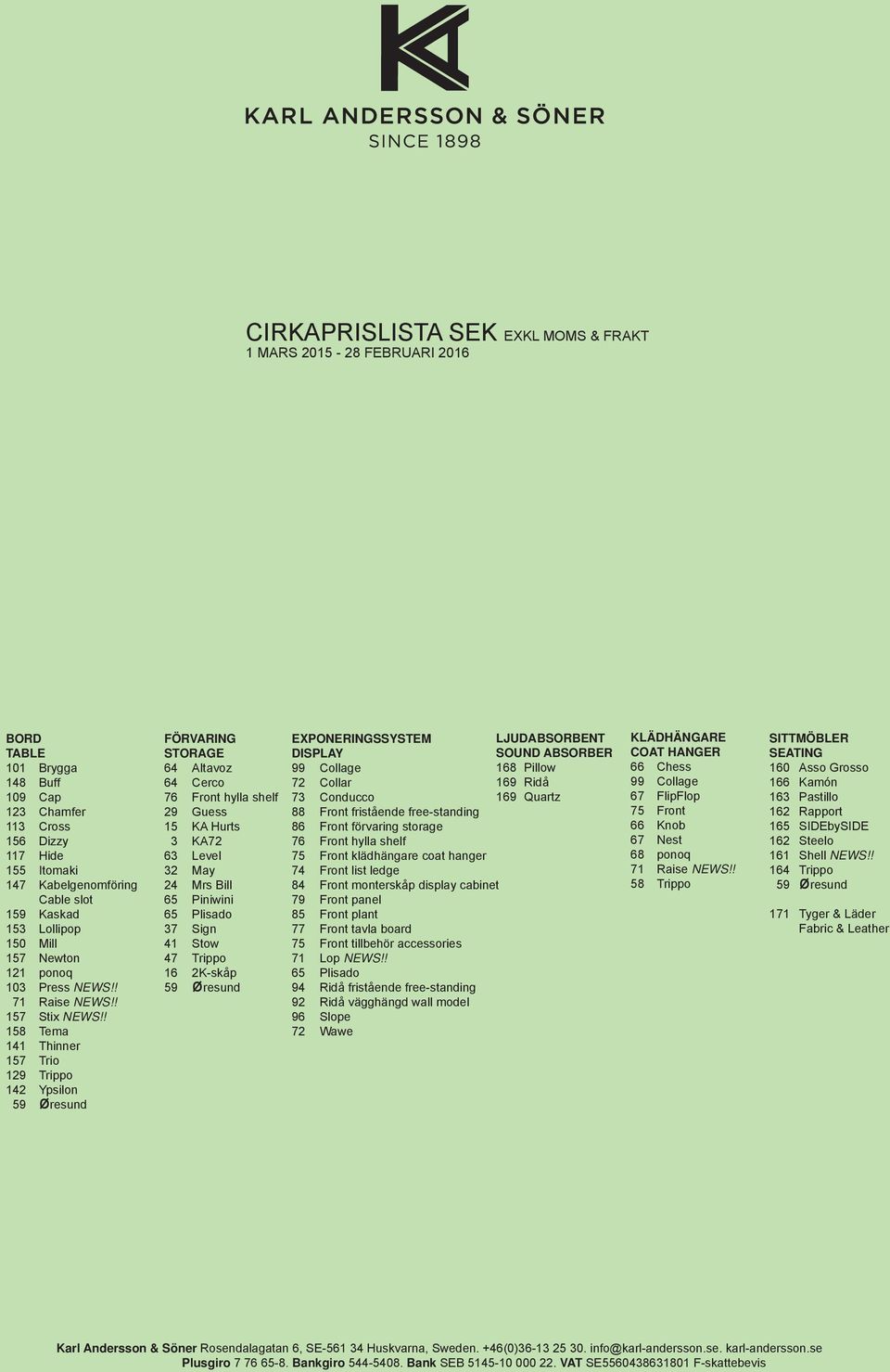 ! 158 Tema 141 Thinner 157 Trio 129 Trippo 142 Ypsilon 59 øresund FÖRVARING STORAGE 64 Altavoz 64 Cerco 76 Front hylla shelf 29 Guess 15 KA Hurts 3 KA72 63 Level 32 May 24 Mrs Bill 65 Piniwini 65