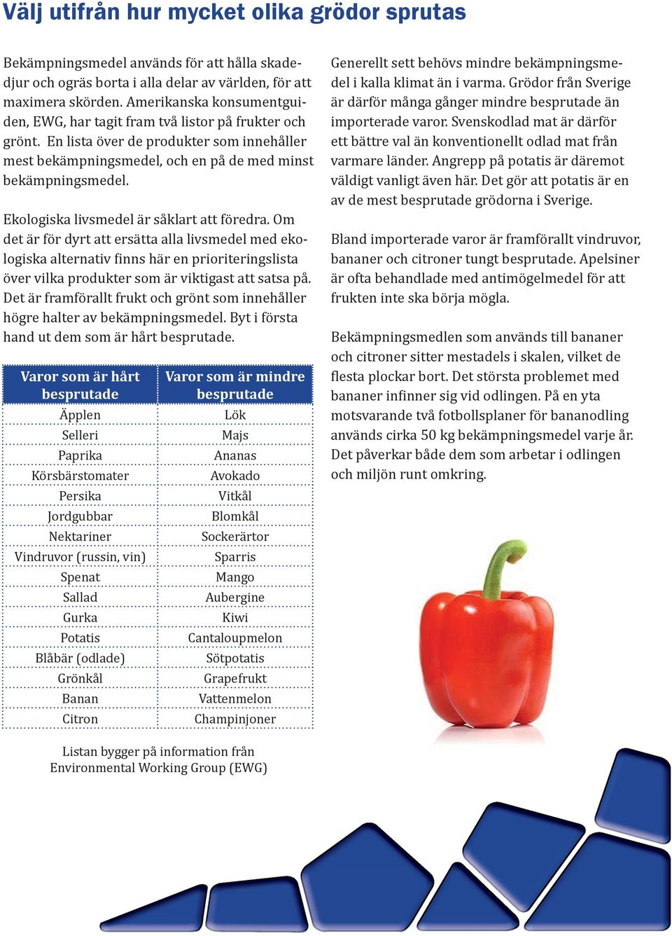 Ekologiska livsmedel är såklart att föredra. Om det är för dyrt att ersätta alla livsmedel med ekologiska alternativ inns här en prioriteringslista över vilka produkter som är viktigast att satsa på.