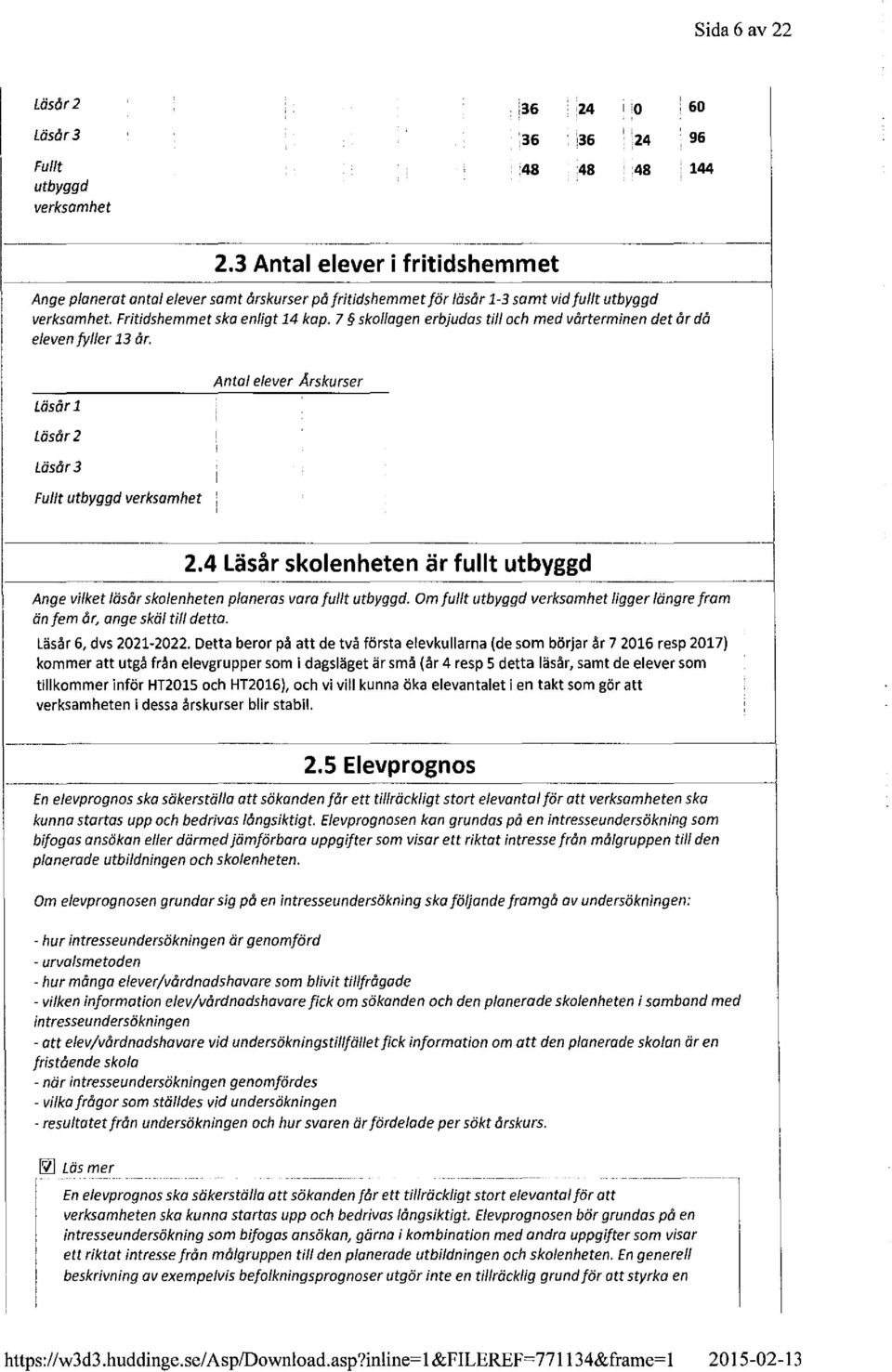 7 skoogen erbjudas ti och med vårterminen det år då eeven fyer 13 år. An to eever Arskurser Läsår Läsår 2 Läsår 3 Fut utbyggd verksamhet 2.