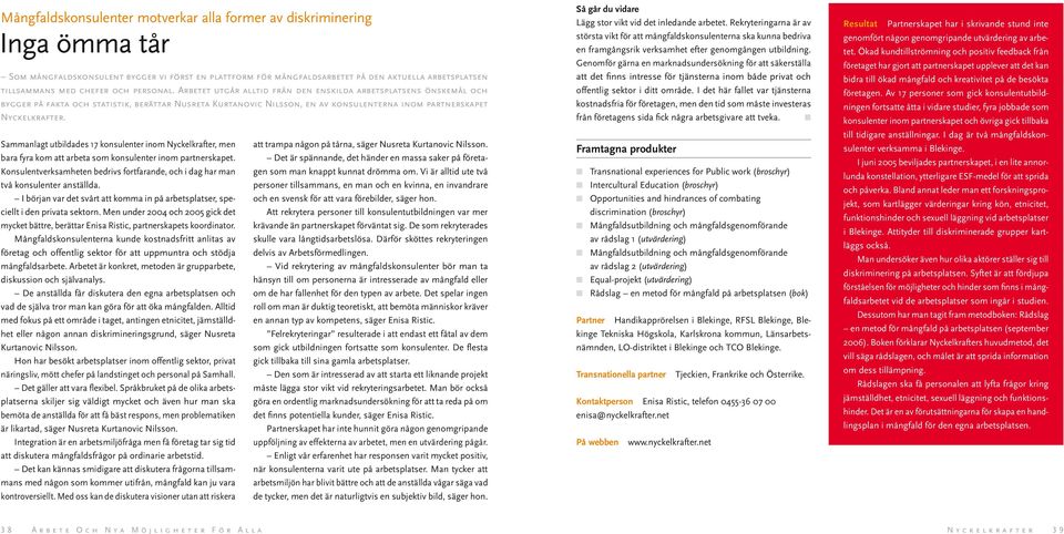 Arbetet utgår alltid från den enskilda arbetsplatsens önskemål och bygger på fakta och statistik, berättar Nusreta Kurtanovic Nilsson, en av konsulenterna inom partnerskapet Nyckelkrafter.