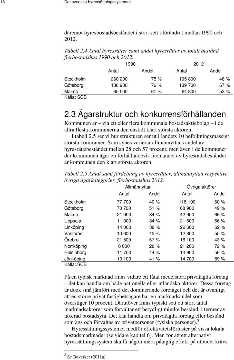 1990 2012 Antal Andel Antal Andel Stockholm 260 200 75 % 195 800 48 % Göteborg 136 900 76 % 139 700 67 % Malmö 65 500 61 % 64 800 53 % Källa: SCB 2.