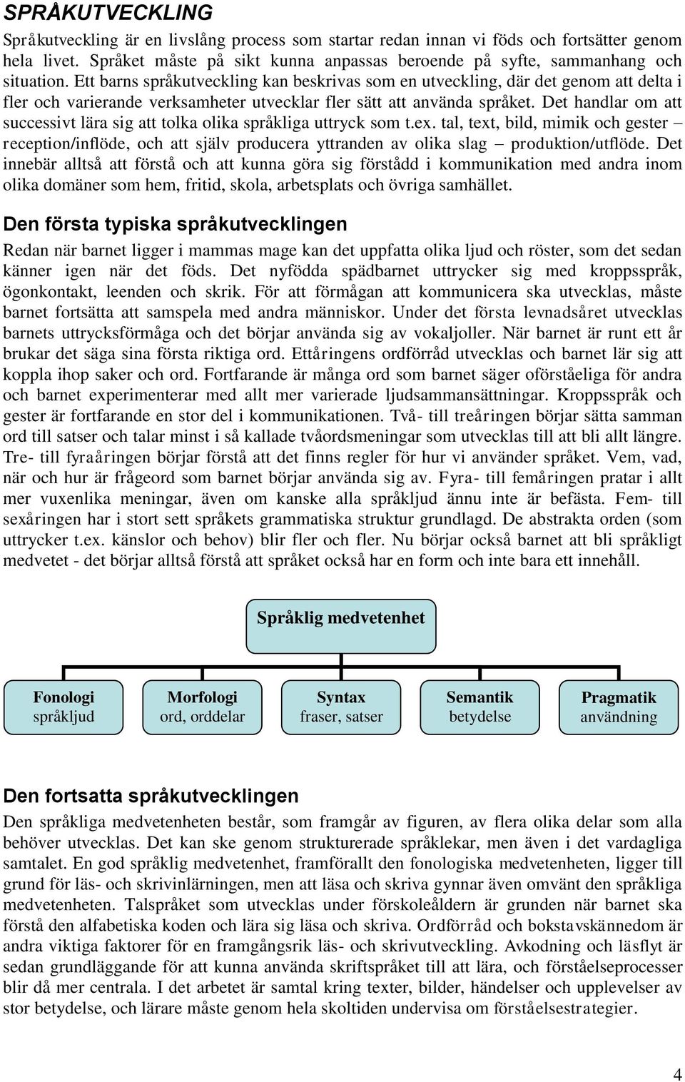 Ett barns språkutveckling kan beskrivas som en utveckling, där det genom att delta i fler och varierande verksamheter utvecklar fler sätt att använda språket.