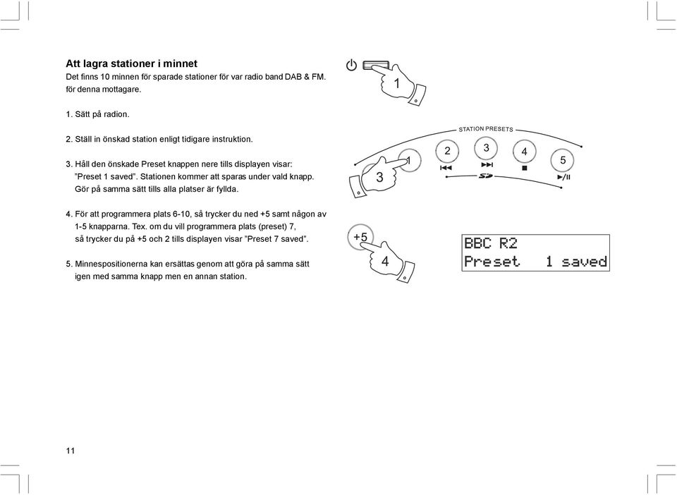 Stationen kommer att sparas under vald knapp. Gör på samma sätt tills alla platser är fyllda. 4.