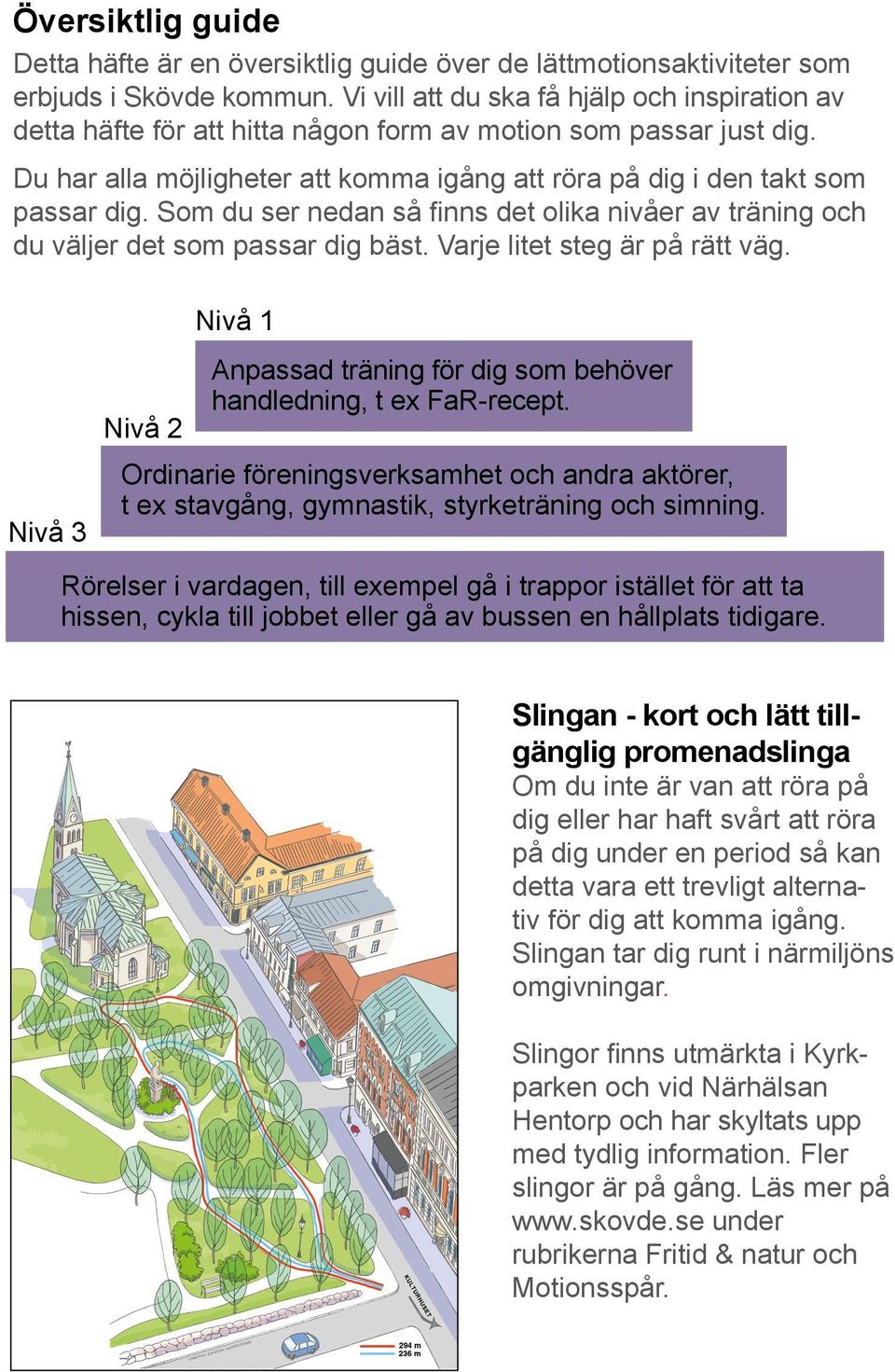 Som du ser nedan så finns det olika nivåer av träning och du väljer det som passar dig bäst. Varje litet steg är på rätt väg.