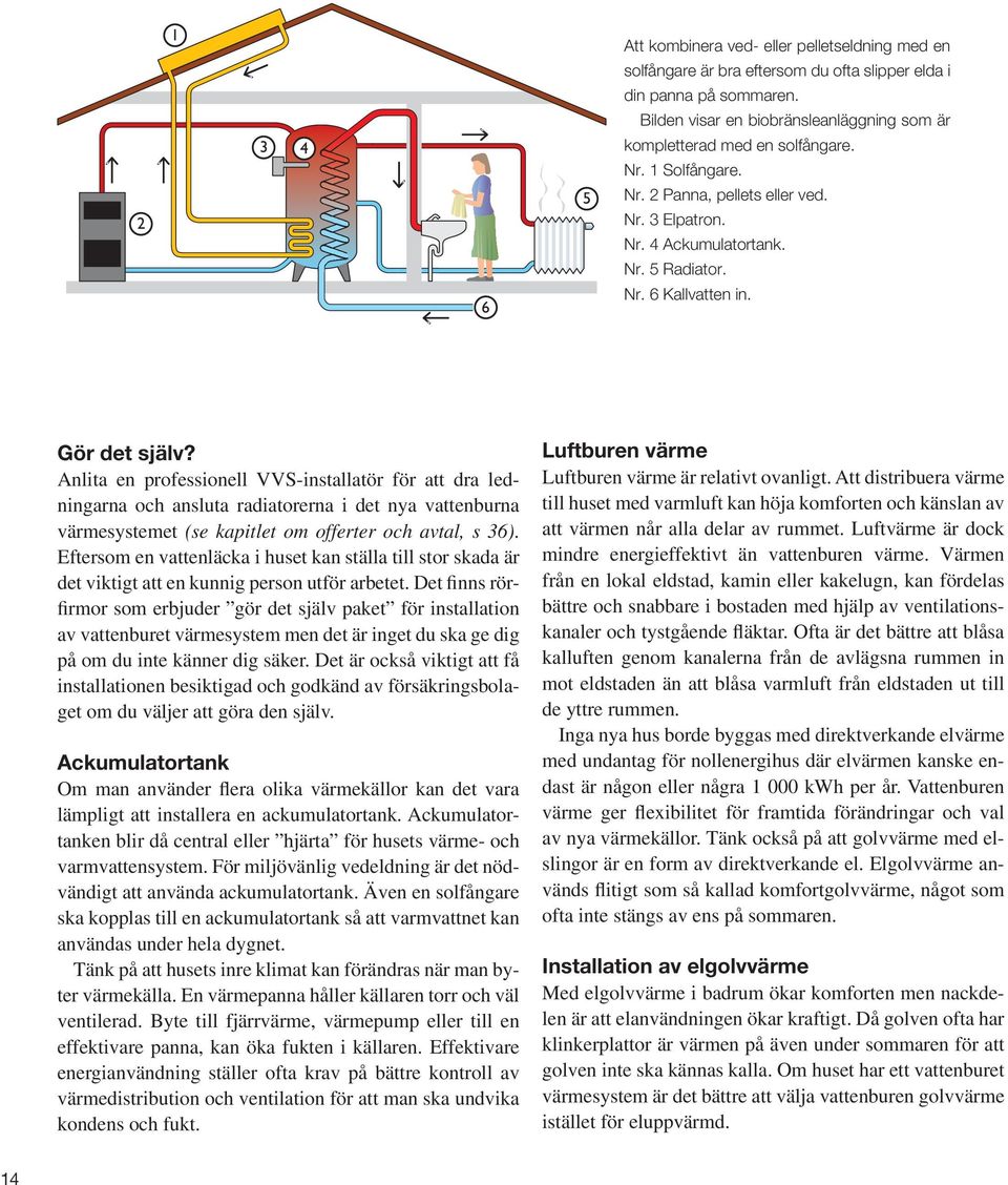 Gör det själv? Anlita en professionell VVS-installatör för att dra ledningarna och ansluta radiatorerna i det nya vattenburna värmesystemet (se kapitlet om offerter och avtal, s 36).