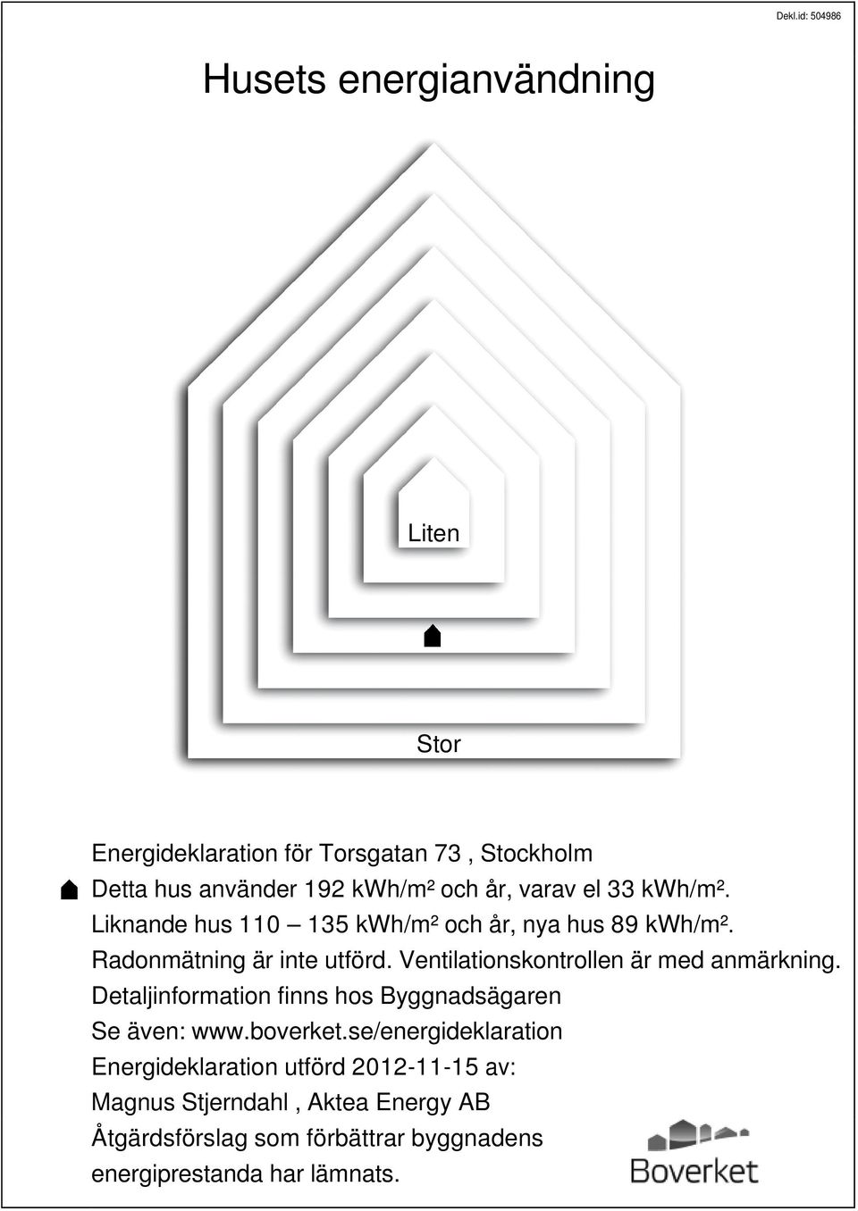 Ventilationskontrollen är med anmärkning. Detaljinformation finns hos Byggnadsägaren Se även: www.boverket.