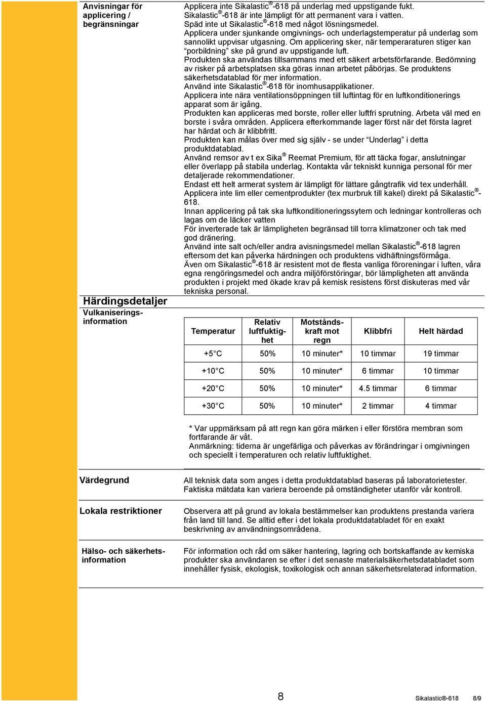 Applicera under sjunkande omgivnings- och underlagstemperatur på underlag som sannolikt uppvisar utgasning.