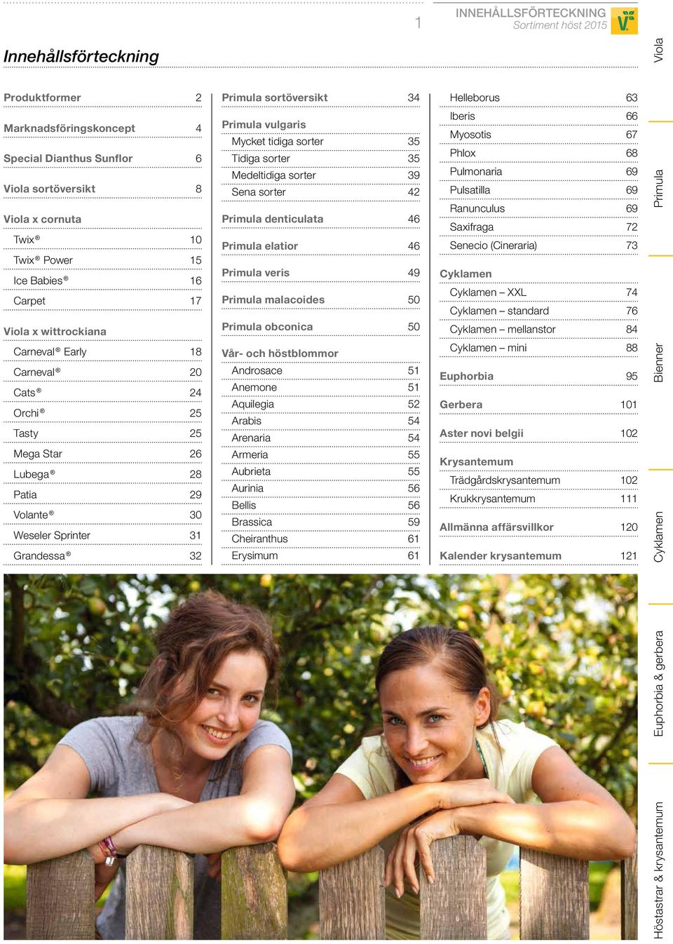 Mycket tidiga sorter 35 Tidiga sorter 35 Medeltidiga sorter 39 Sena sorter 42 Primula denticulata 46 Primula elatior 46 Primula veris 49 Primula malacoides 50 Primula obconica 50 Vår- och höstblommor