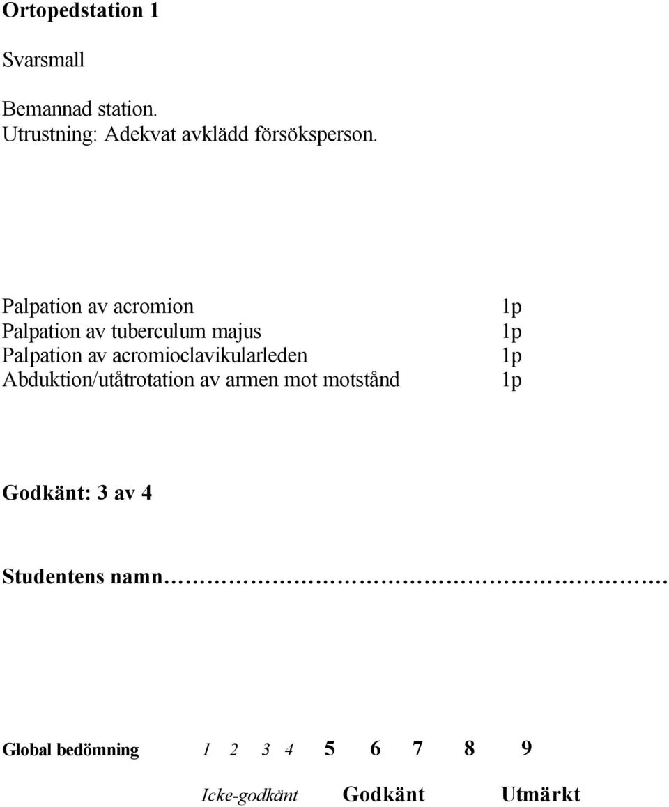 Palpation av acromion Palpation av tuberculum majus Palpation av