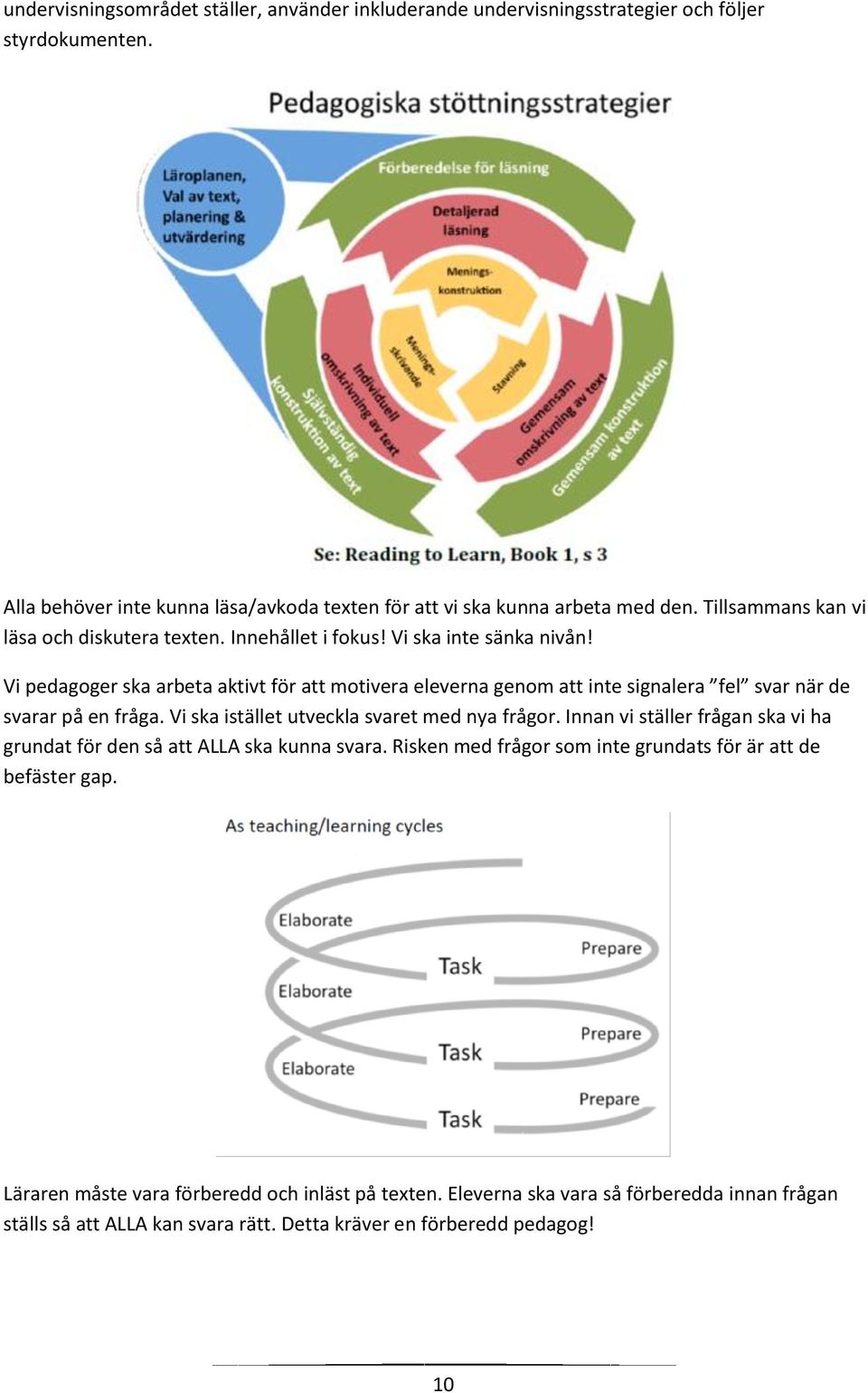 Vi pedagoger ska arbeta aktivt för att motivera eleverna genom att inte signalera fel svar när de svarar på en fråga. Vi ska istället utveckla svaret med nya frågor.