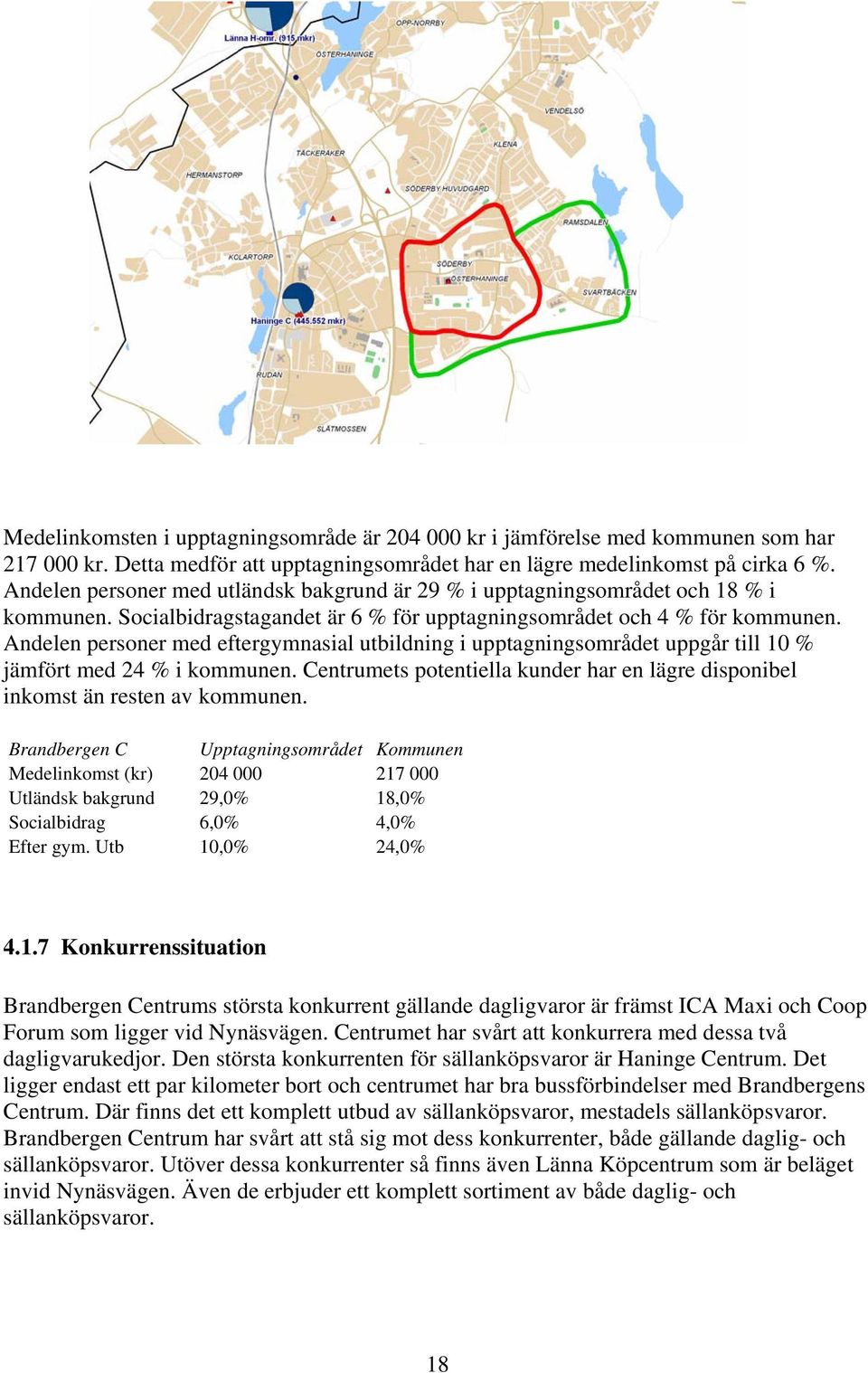 Andelen personer med eftergymnasial utbildning i upptagningsområdet uppgår till 10 % jämfört med 24 % i kommunen. Centrumets potentiella kunder har en lägre disponibel inkomst än resten av kommunen.