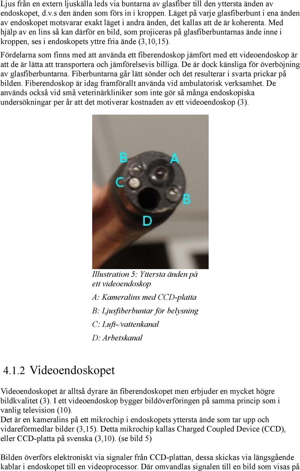 Med hjälp av en lins så kan därför en bild, som projiceras på glasfiberbuntarnas ände inne i kroppen, ses i endoskopets yttre fria ände (3,10,15).