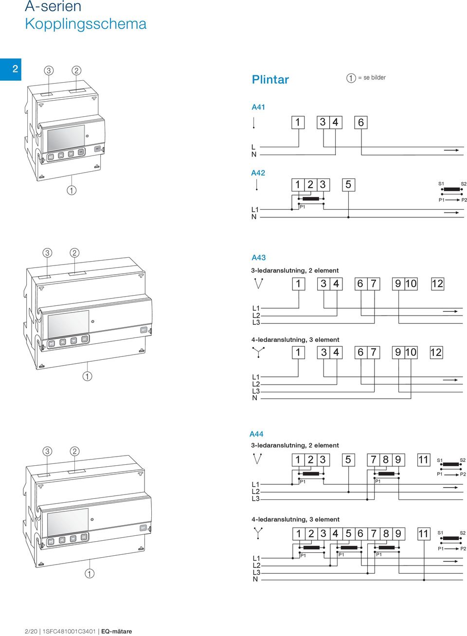 6 7 9 0 L L L N A44 -ledaranslutning, element 5 7 8 9 S S L L L P P P P