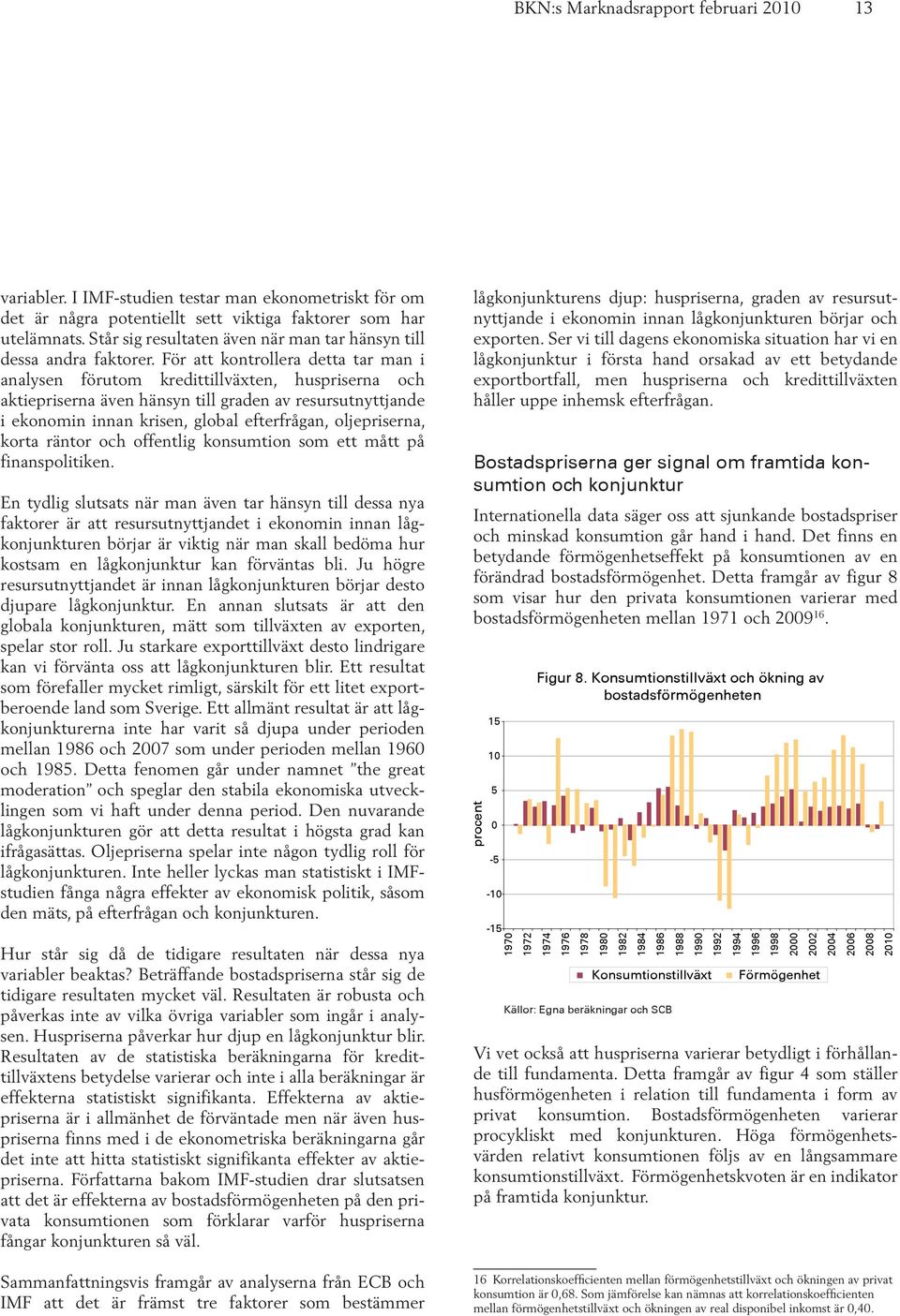 För att kontrollera detta tar man i analysen förutom kredittillväxten, huspriserna och aktiepriserna även hänsyn till graden av resursutnyttjande i ekonomin innan krisen, global efterfrågan,