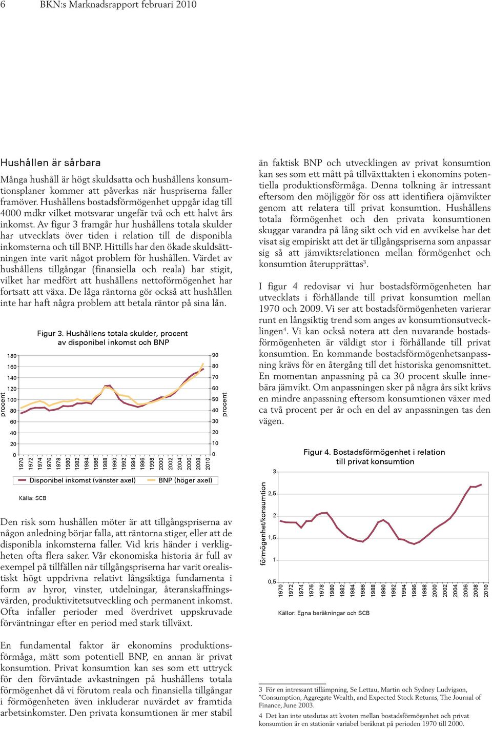 Av figur 3 framgår hur hushållens totala skulder har utvecklats över tiden i relation till de disponibla inkomsterna och till BNP.