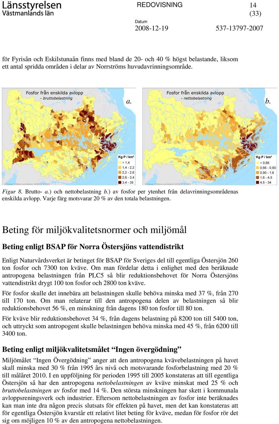 Beting för miljökvalitetsnormer och miljömål Beting enligt BSAP för Norra Östersjöns vattendistrikt Enligt Naturvårdsverket är betinget för BSAP för Sveriges del till egentliga Östersjön 260 ton