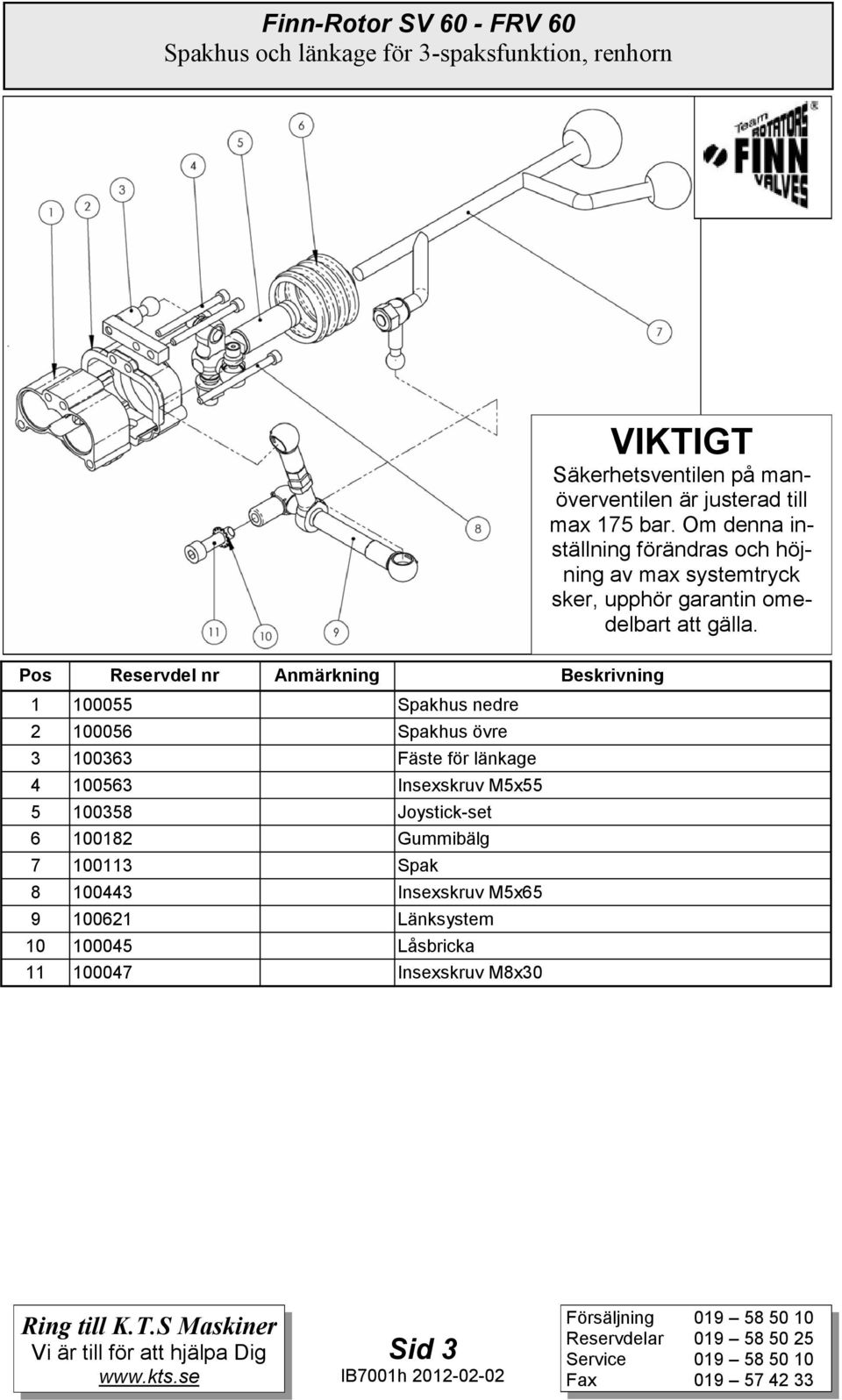 Om denna inställning förändras och höjning av max systemtryck sker, upphör garantin omedelbart att gälla.