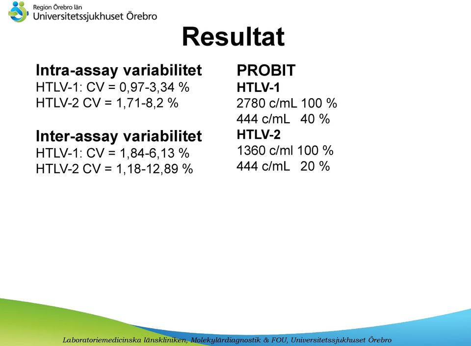 1,84-6,13 % HTLV-2 CV = 1,18-12,89 % Resultat PROBIT HTLV-1