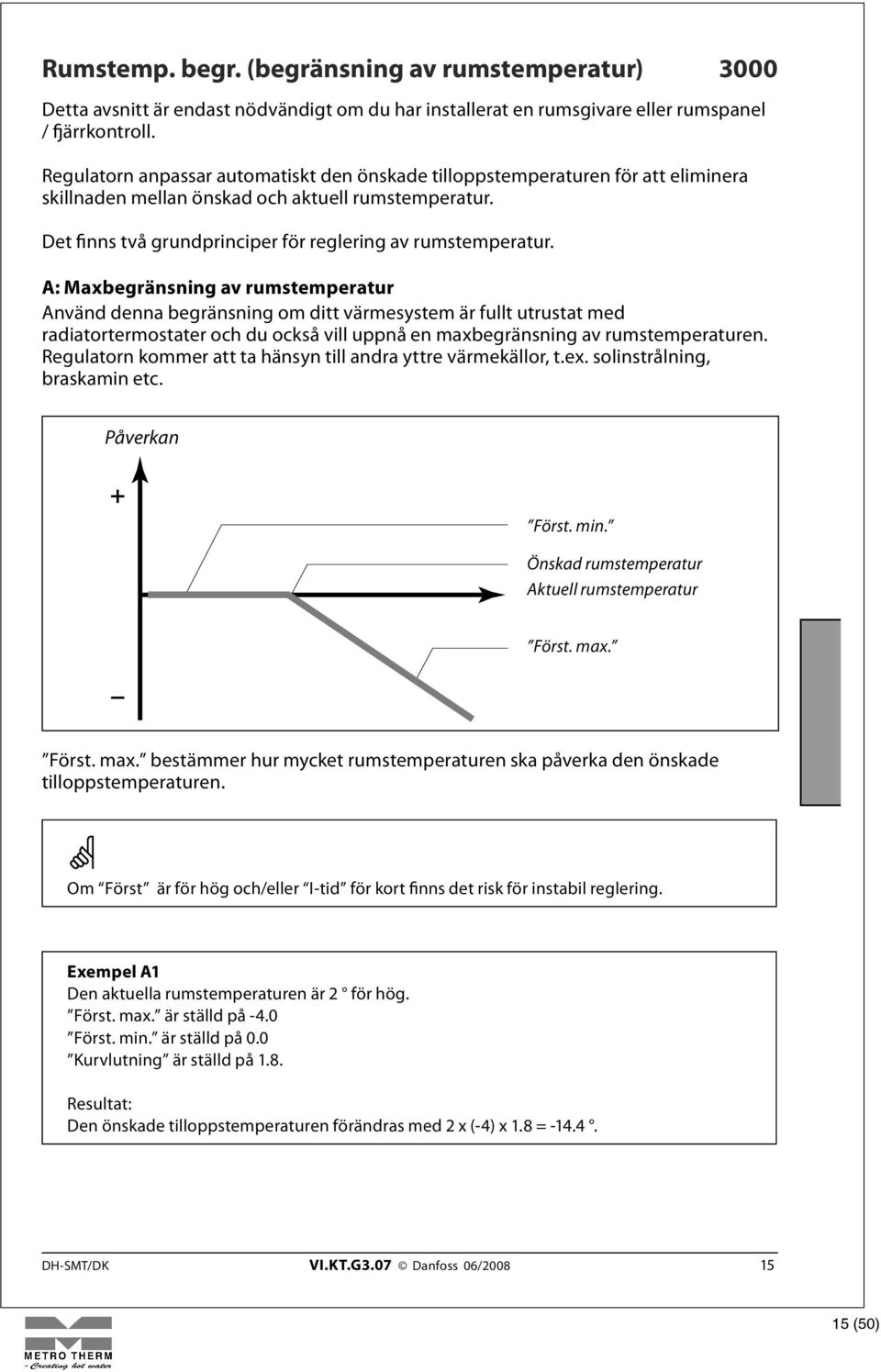 A: Maxbegränsning av rumstemperatur Använd denna begränsning om ditt värmesystem är fullt utrustat med radiatortermostater och du också vill uppnå en maxbegränsning av rumstemperaturen.