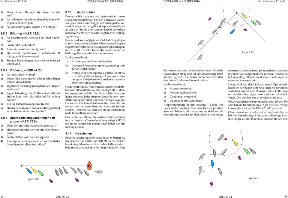 4) Hur arbetar besättningen i förhållande till närliggande konkurrenter? 5) Stoppar besättningen sina rörelser tvärt på undanvind? 8.9.4 Vrickning KSR 42.2d 1) Är vrickningen kraftig?