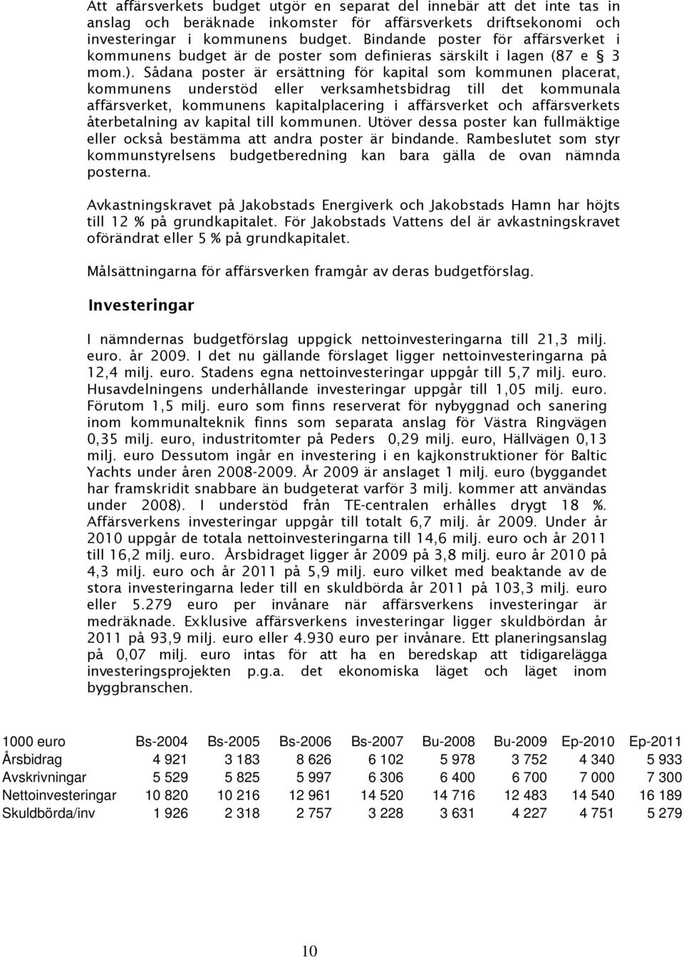 Sådana poster är ersättning för kapital som kommunen placerat, kommunens understöd eller verksamhetsbidrag till det kommunala affärsverket, kommunens kapitalplacering i affärsverket och affärsverkets