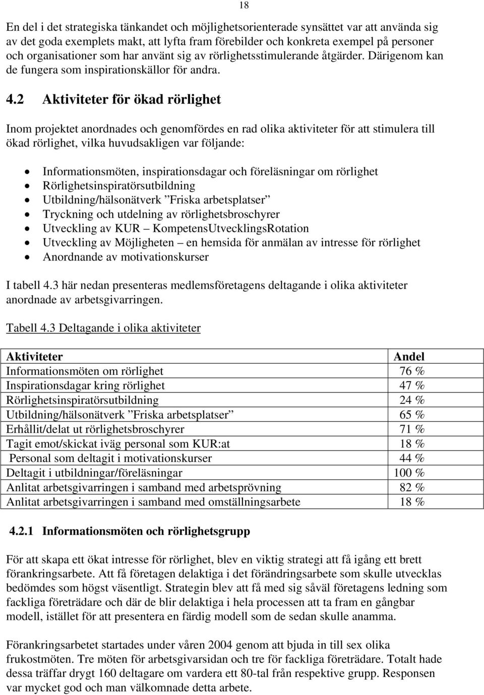 2 Aktiviteter för ökad rörlighet Inom projektet anordnades och genomfördes en rad olika aktiviteter för att stimulera till ökad rörlighet, vilka huvudsakligen var följande: Informationsmöten,