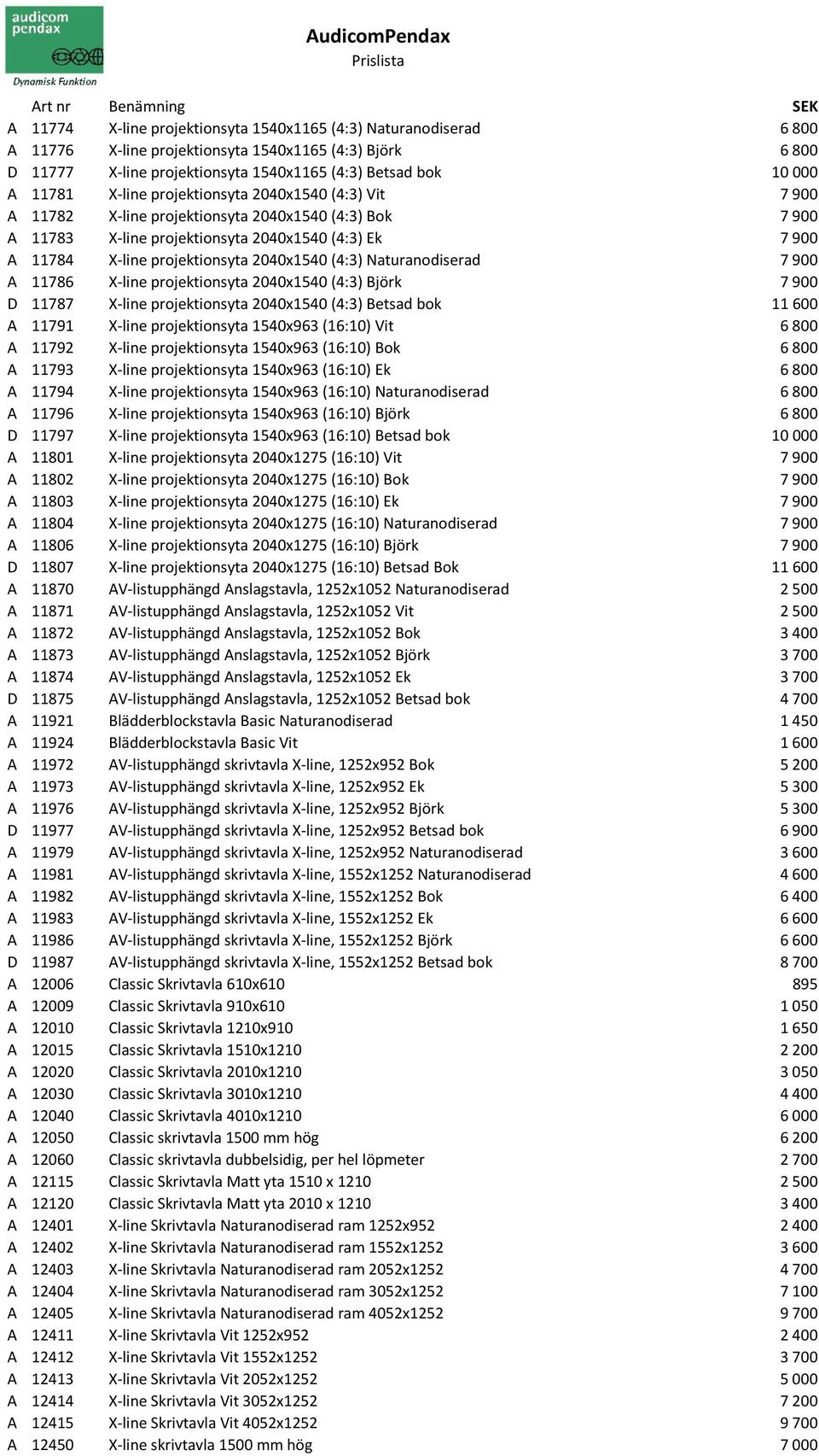 (4:3) Naturanodiserad 7900 A 11786 X-line projektionsyta 2040x1540 (4:3) Björk 7900 D 11787 X-line projektionsyta 2040x1540 (4:3) Betsad bok 11600 A 11791 X-line projektionsyta 1540x963 (16:10) Vit