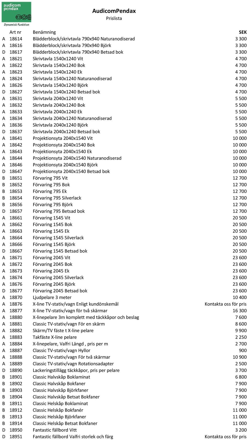 1540x1240 Betsad bok 4700 A 18631 Skrivtavla 2040x1240 Vit 5500 A 18632 Skrivtavla 2040x1240 Bok 5500 A 18633 Skrivtavla 2040x1240 Ek 5500 A 18634 Skrivtavla 2040x1240 Naturanodiserad 5500 A 18636