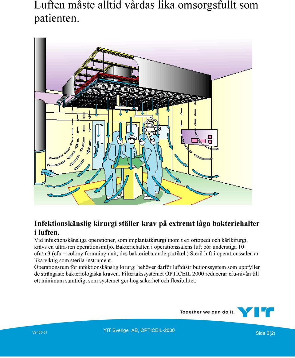 Bakteriehalten i operationssalens luft bör understiga 10 cfu/m3 (cfu = colony formning unit, dvs bakteriebärande partikel.