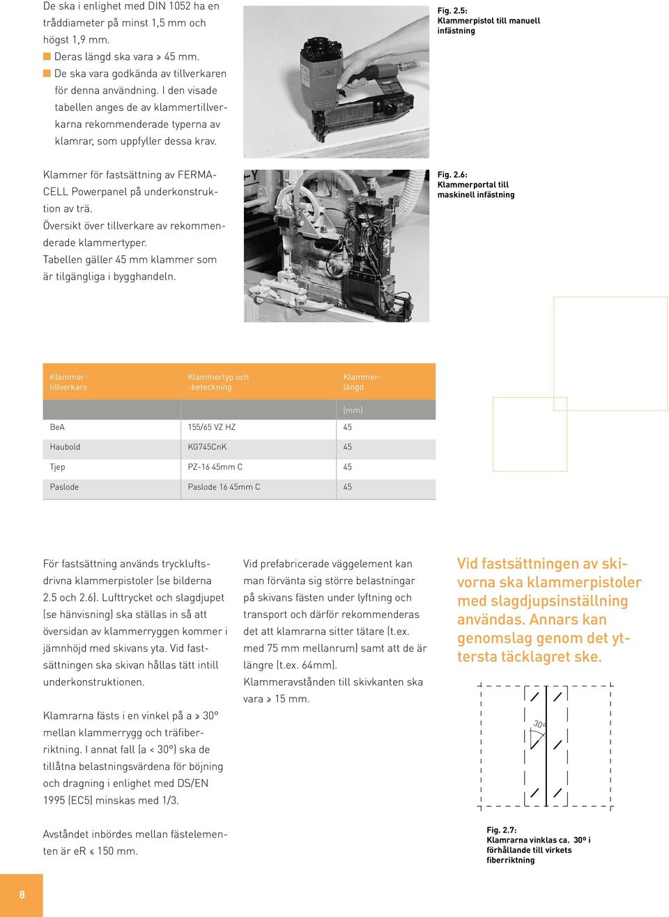 5: Klammerpistol till manuell infästning Klammer för fastsättning av FERMA- CELL Powerpanel på underkonstruktion av trä. Översikt över tillverkare av rekommenderade klammertyper.