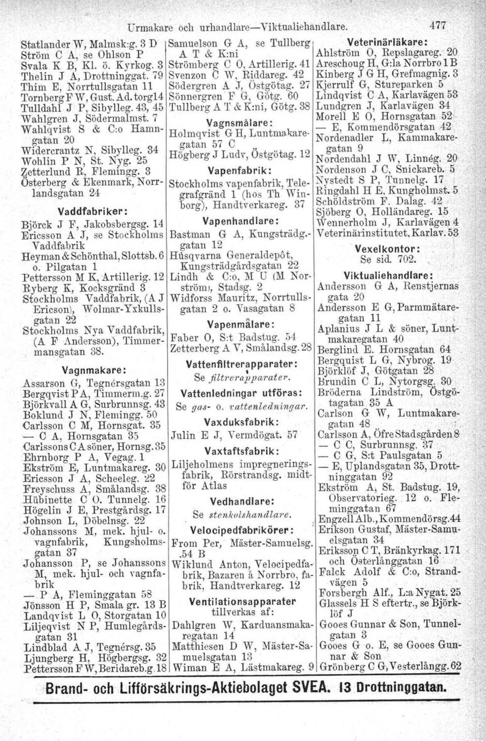 Ostgötag 27 Kjerrulf G, Stureparken 5 ' TornbergFW, GustAd torg14 Sönnergreu F G, Götg 60 Lindqvist C A, Karlavägen 53 Tulldahl J P, Sibylleg 43, 45 Tullberg A 'r & K:ni, Götg38 Lundgren J,