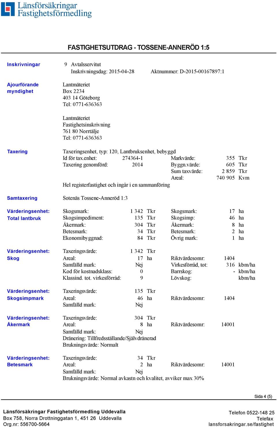 enhet: 274364-1 Markvärde: 355 Tkr Taxering genomförd: 2014 Byggn.