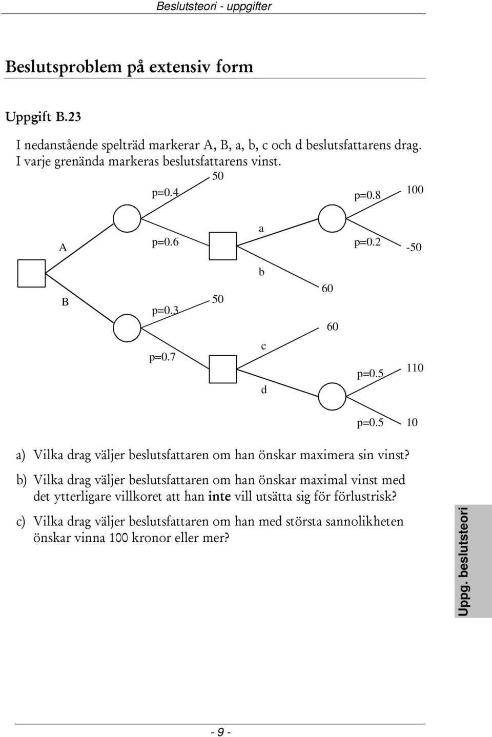 5 0 a) Vilka drag väljer beslutsfattaren om han önskar maximera sin vinst?