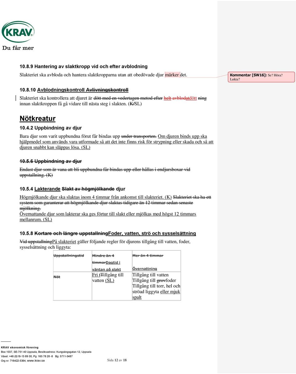 (K/SL) Nötkreatur 10.4.2 Uppbindning av djur Bara djur som varit uppbundna förut får bindas upp under transporten.