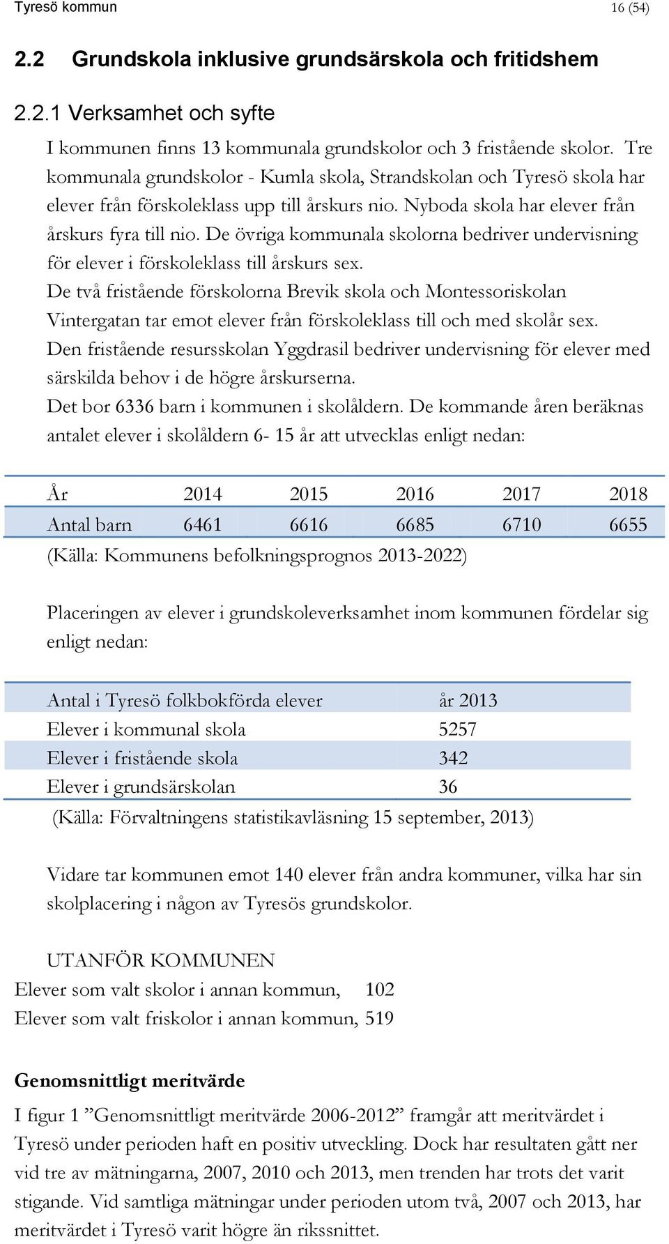 De övriga kommunala skolorna bedriver undervisning för elever i förskoleklass till årskurs sex.