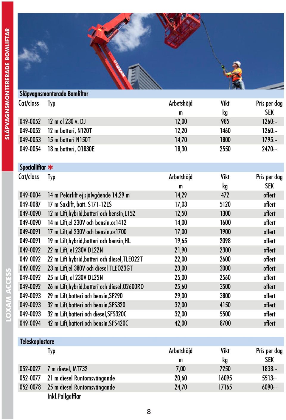 4,29 m 4,29 472 offert 049-0087 7 m Saxlift, batt.