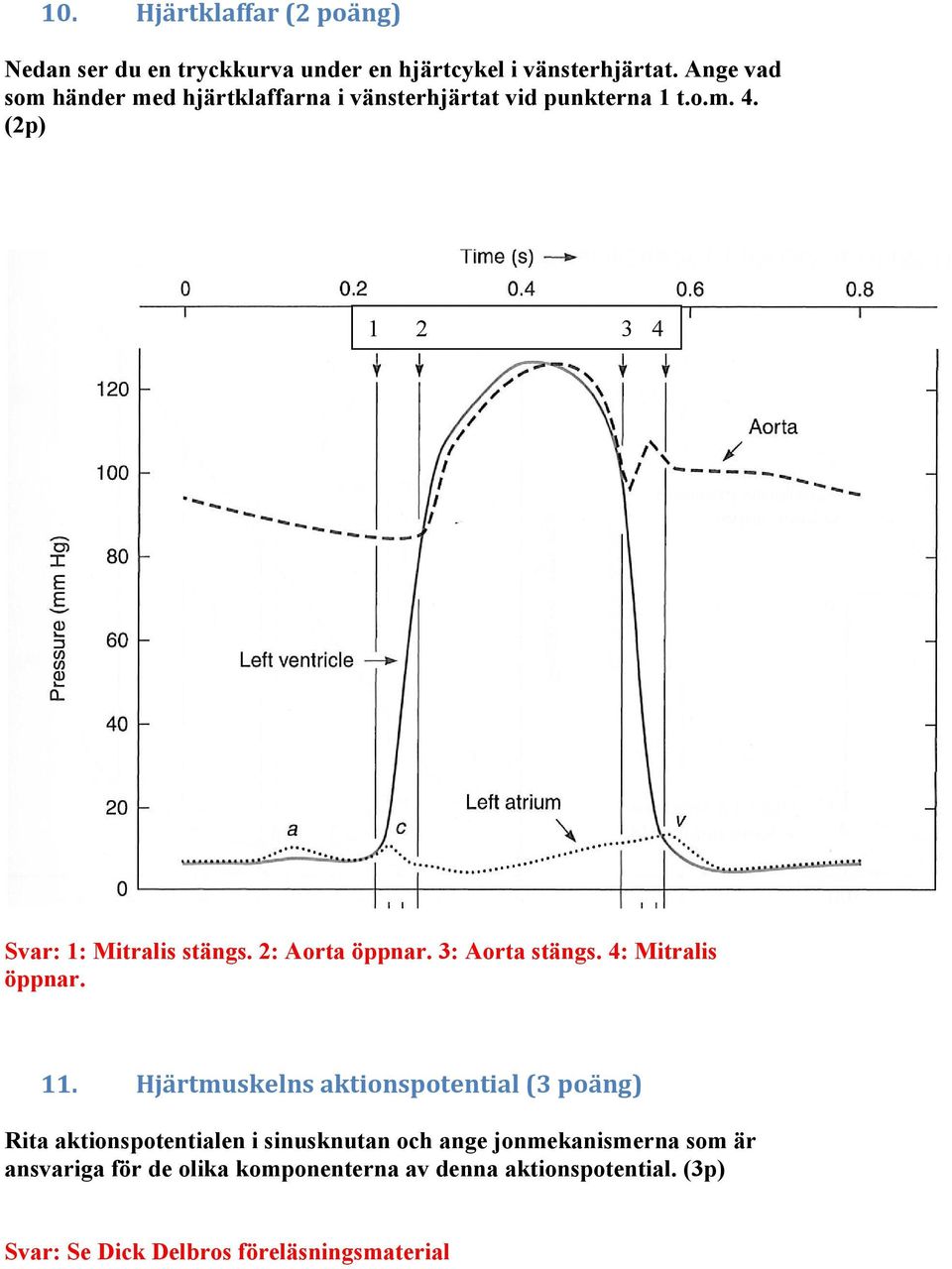 2: Aorta öppnar. 3: Aorta stängs. 4: Mitralis öppnar. 11.