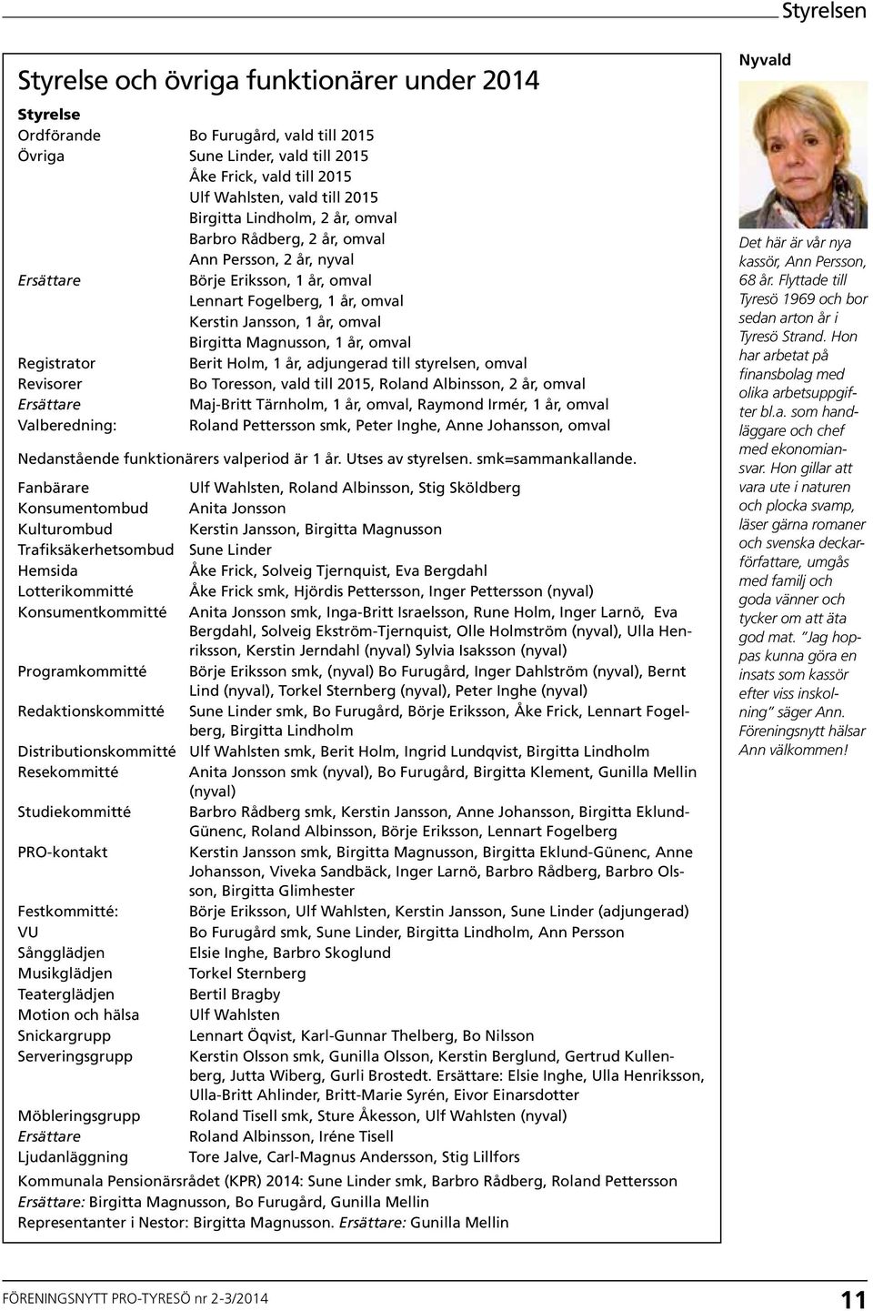 Magnusson, 1 år, omval Registrator Berit Holm, 1 år, adjungerad till styrelsen, omval Revisorer Bo Toresson, vald till 2015, Roland Albinsson, 2 år, omval Ersättare Maj-Britt Tärnholm, 1 år, omval,