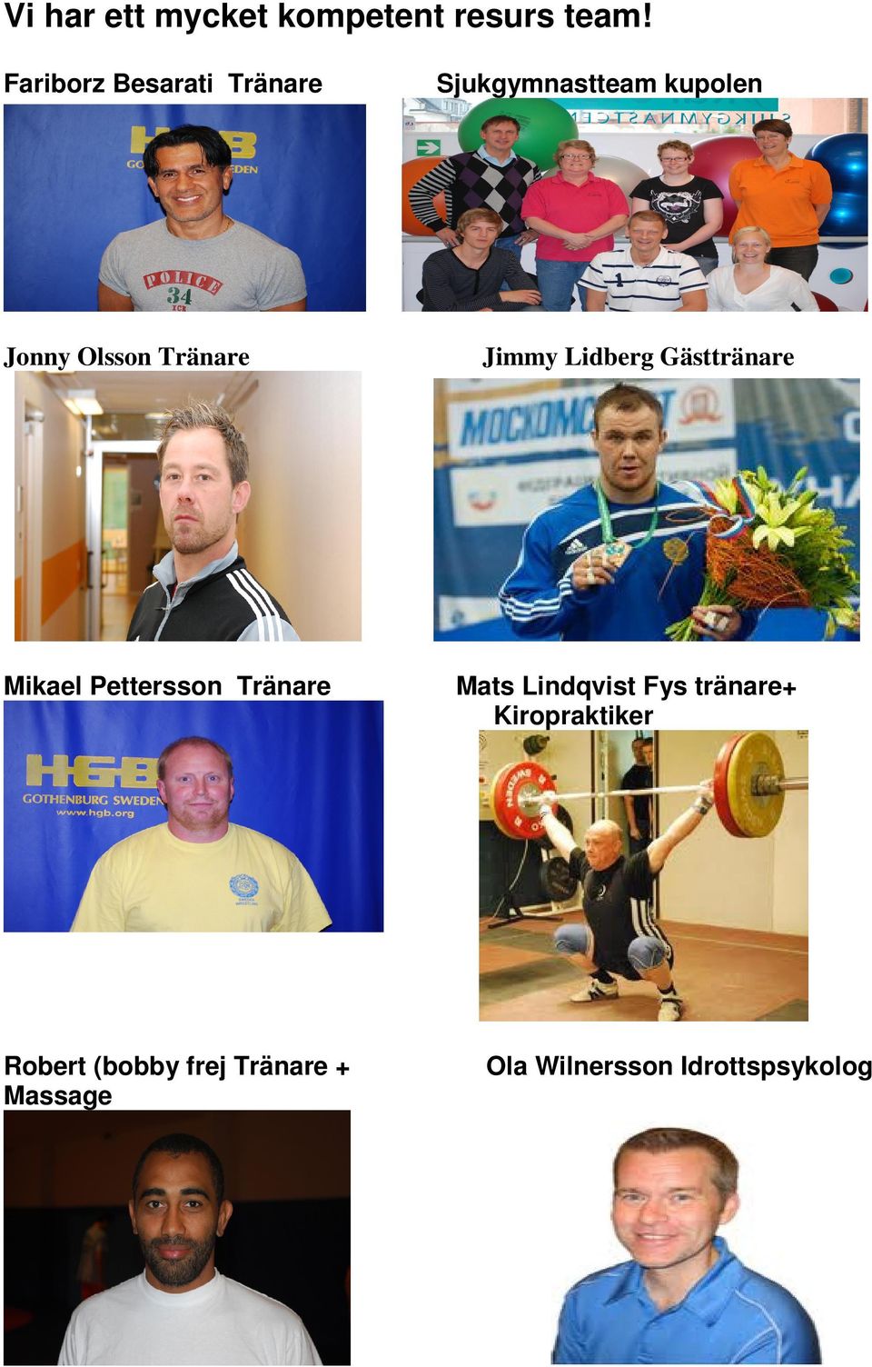 Tränare Jimmy Lidberg Gästtränare Mikael Pettersson Tränare Mats