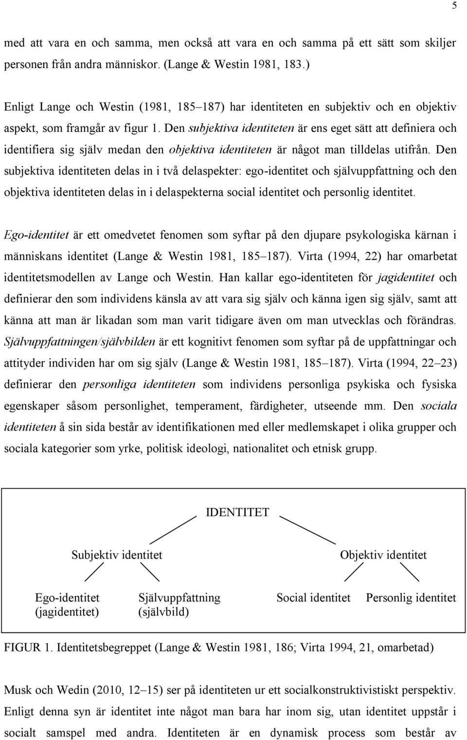 Den subjektiva identiteten är ens eget sätt att definiera och identifiera sig själv medan den objektiva identiteten är något man tilldelas utifrån.