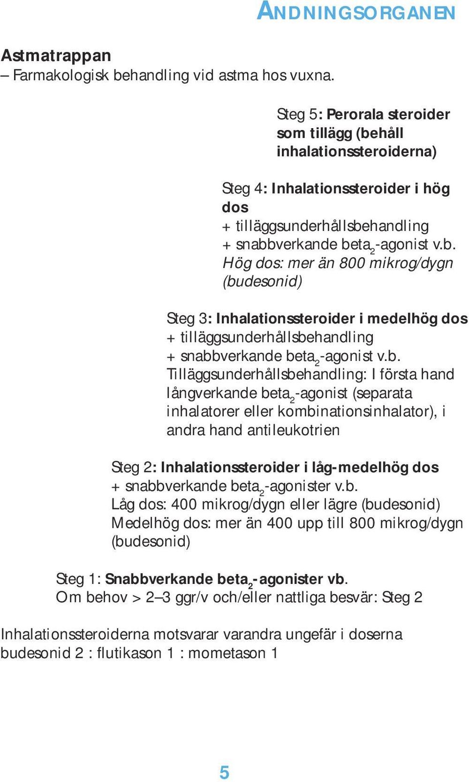 håll inhalationssteroiderna) Steg 4: Inhalationssteroider i hög dos + tilläggsunderhållsbe