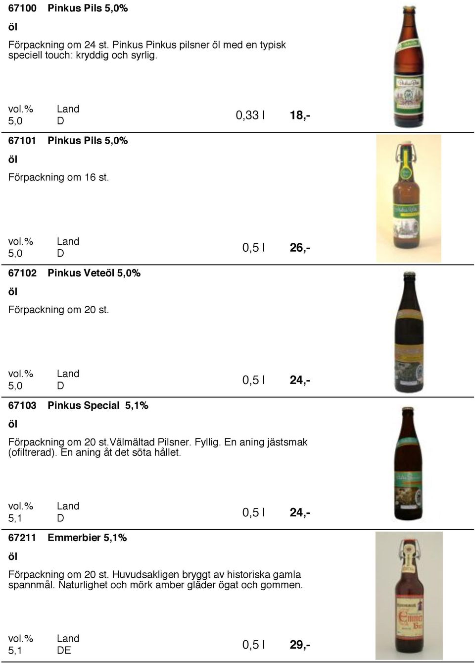 5, 24,- 6713 Pinkus Special 5,1% Förpackning om 2 st.välmältad Pilsner. Fyllig. En aning jästsmak (ofiltrerad).